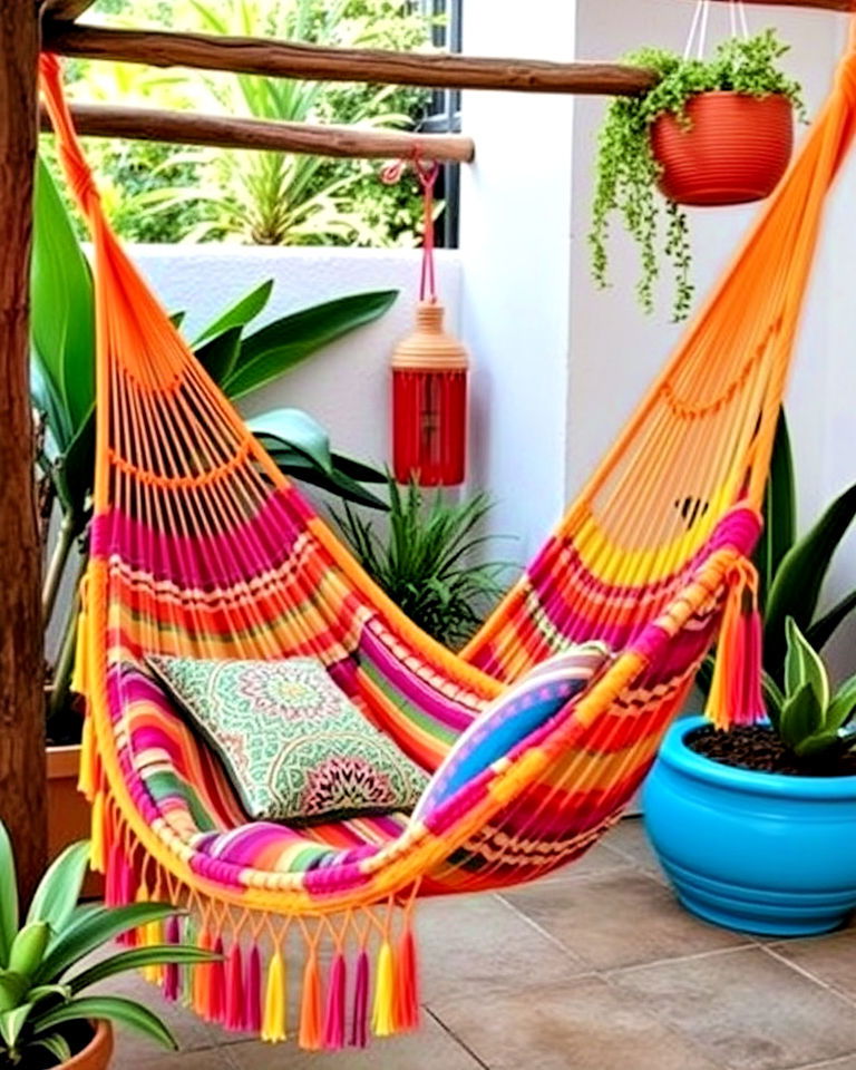 vibrant charm with a handwoven mexican hammock - 25 Mexican Decor Ideas