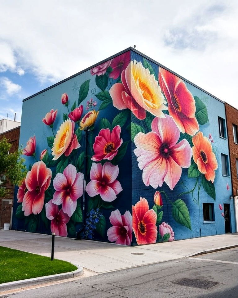 vibrant floral cascades mural on building - 15 Flower Murals on Buildings