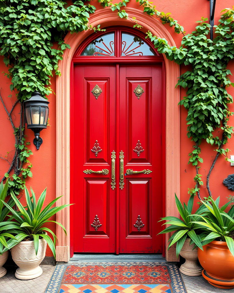 vibrant painted doors for a boho inspired exterior - 20 Boho House Exterior Ideas