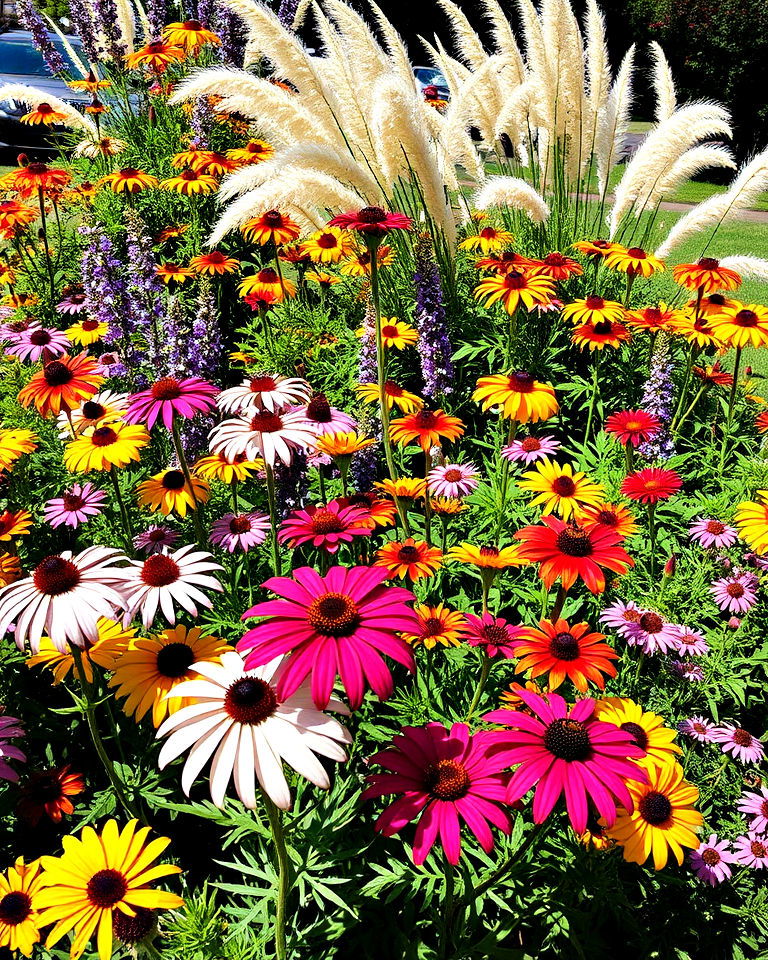 vibrant perennial flower beds - 15 Full Sun Landscaping Ideas