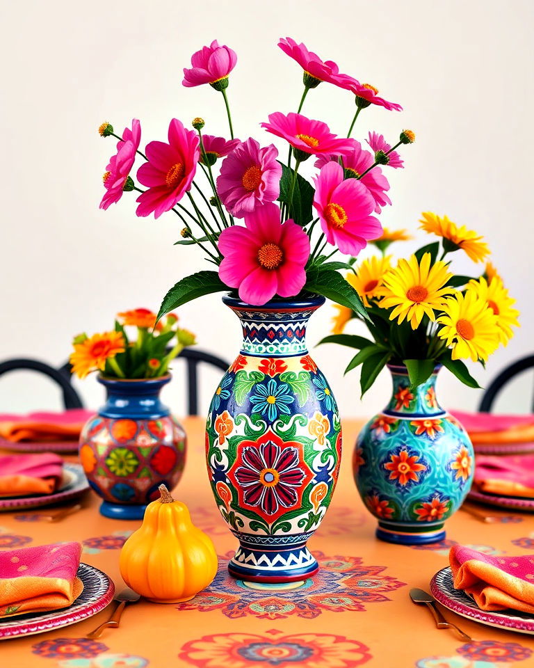 vibrant talavera pottery centerpieces - 15 Mexican Table Decor Ideas
