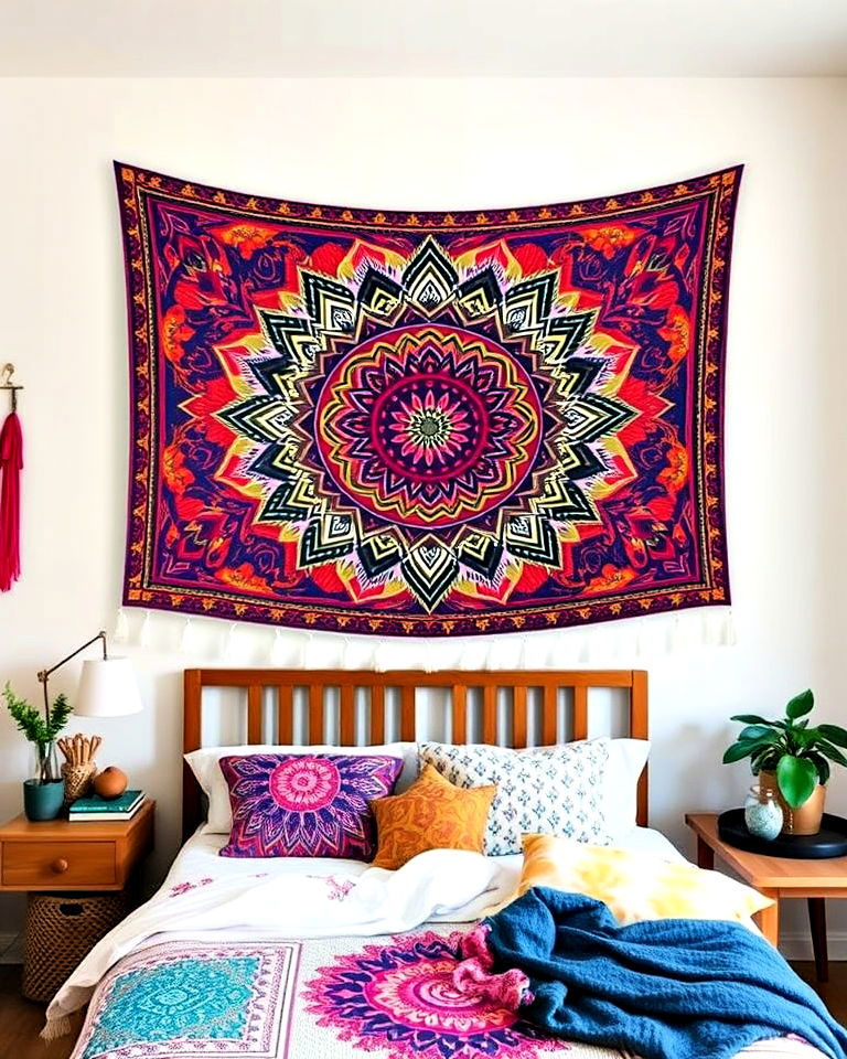vibrant tapestries as statement pieces - 25 Boho Teen Bedroom Ideas