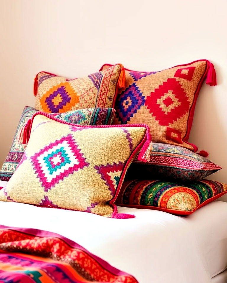 vibrant throw pillows for moroccan inspired design - 15 Bohemian Moroccan Bedroom Ideas
