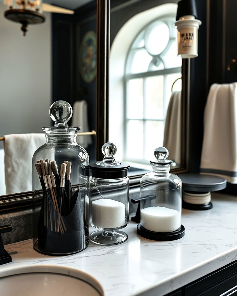 vintage apothecary jars dark academia bathroom - 25 Dark Academia Bathroom Ideas