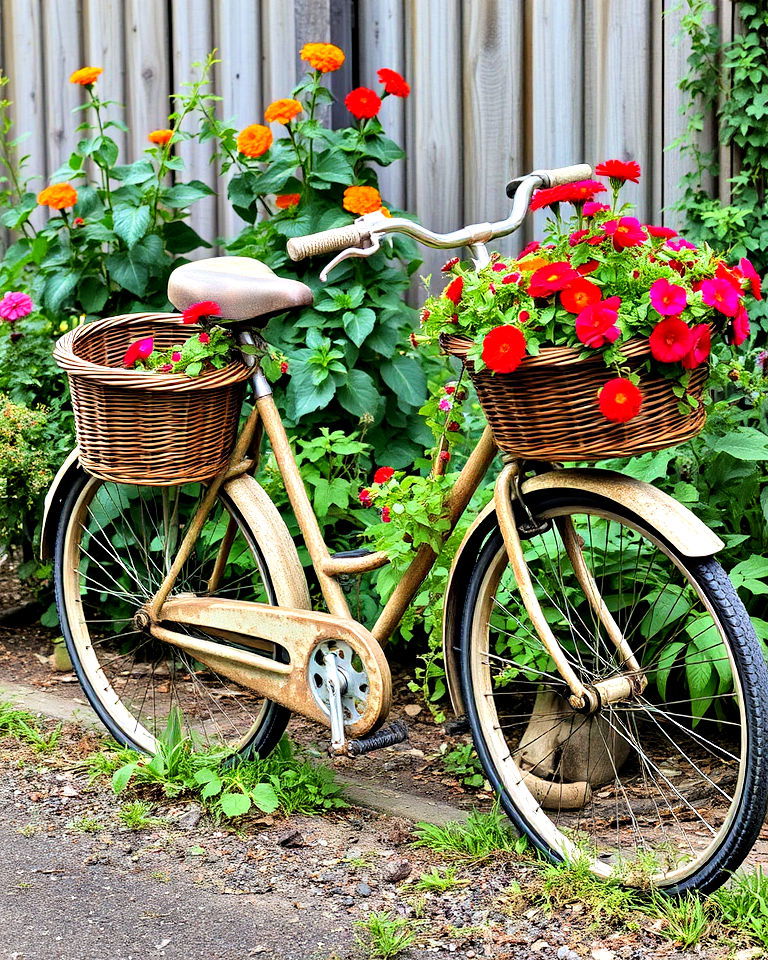 vintage bicycle planter for garden - 15 Old Bicycle Garden Ideas