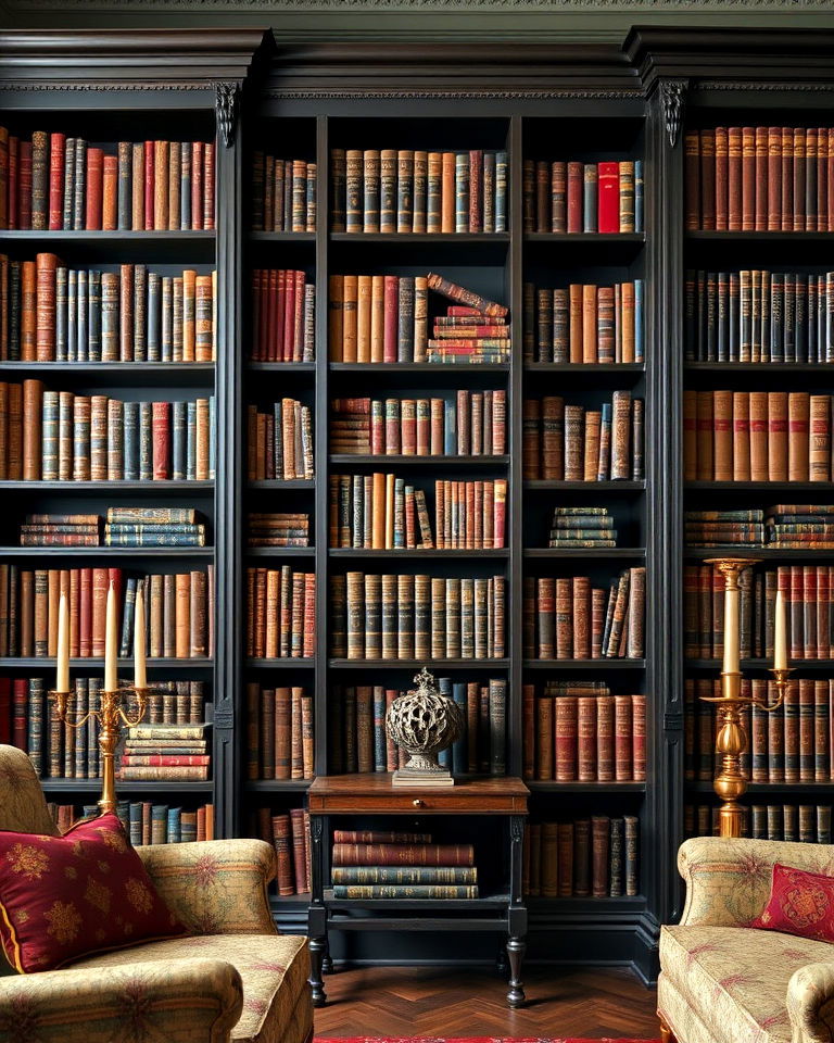 vintage bookshelves dark academia decor - 25 Dark Academia House Ideas