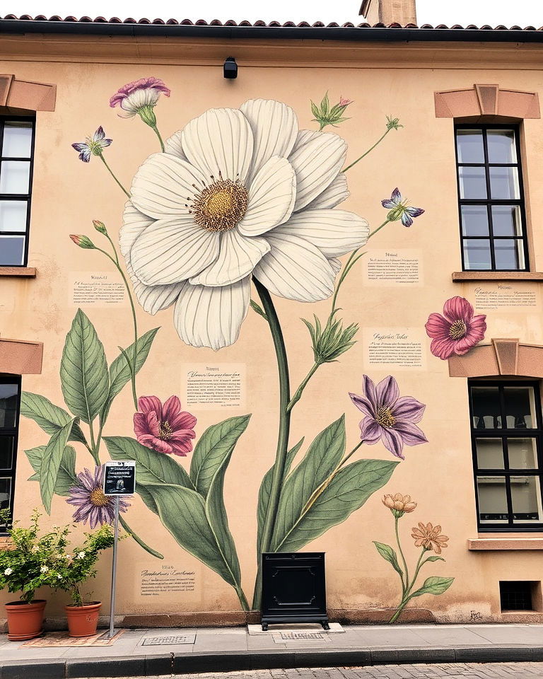 vintage botanical prints mural - 15 Flower Murals on Buildings
