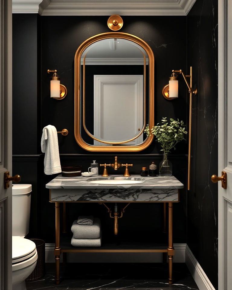 vintage brass fixtures dark academia bathroom - 25 Dark Academia Bathroom Ideas