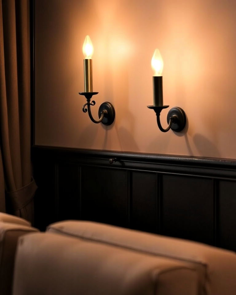 vintage candle style sconces - 15 Home Theater Wall Sconce Ideas