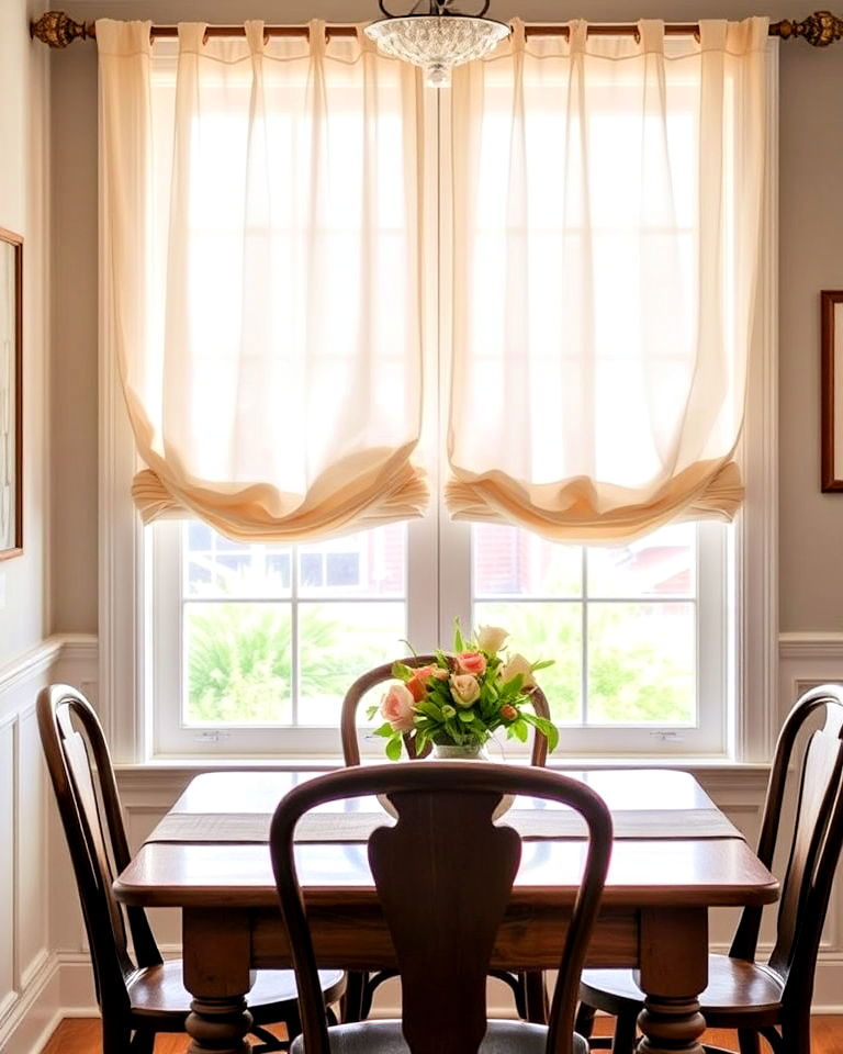 vintage charm sheer cafe curtains to dining room - 20 Dining Room Window Ideas