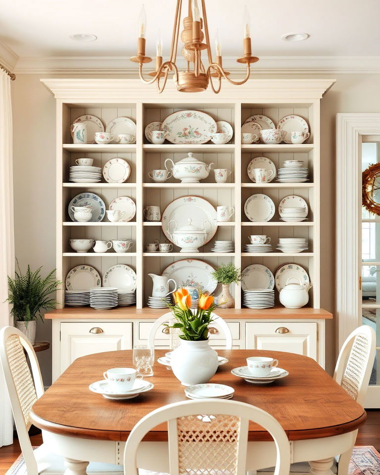 vintage china displays cottagecore dining room - 40 Cottagecore Dining Room Ideas