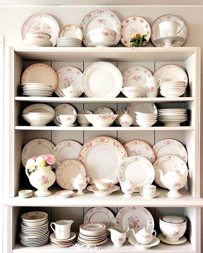vintage china displays shabby chic interior - 25 Shabby Chic Interior Design Ideas