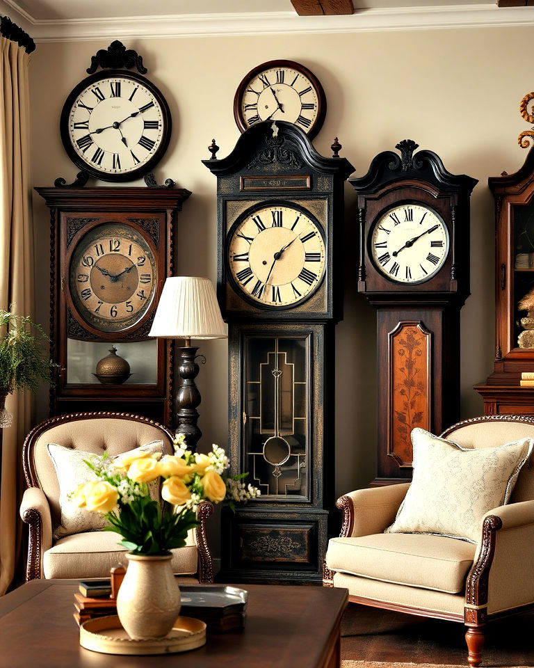 vintage clocks for timeless appeal - 30 French Country Living Room Ideas