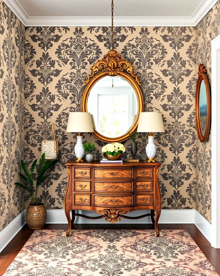 vintage damask wallpaper patterns - 30 Entryway Wallpaper Ideas
