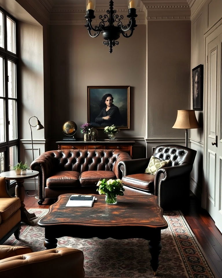 vintage furniture dark academia apartment - 15 Dark Academia Apartment Ideas