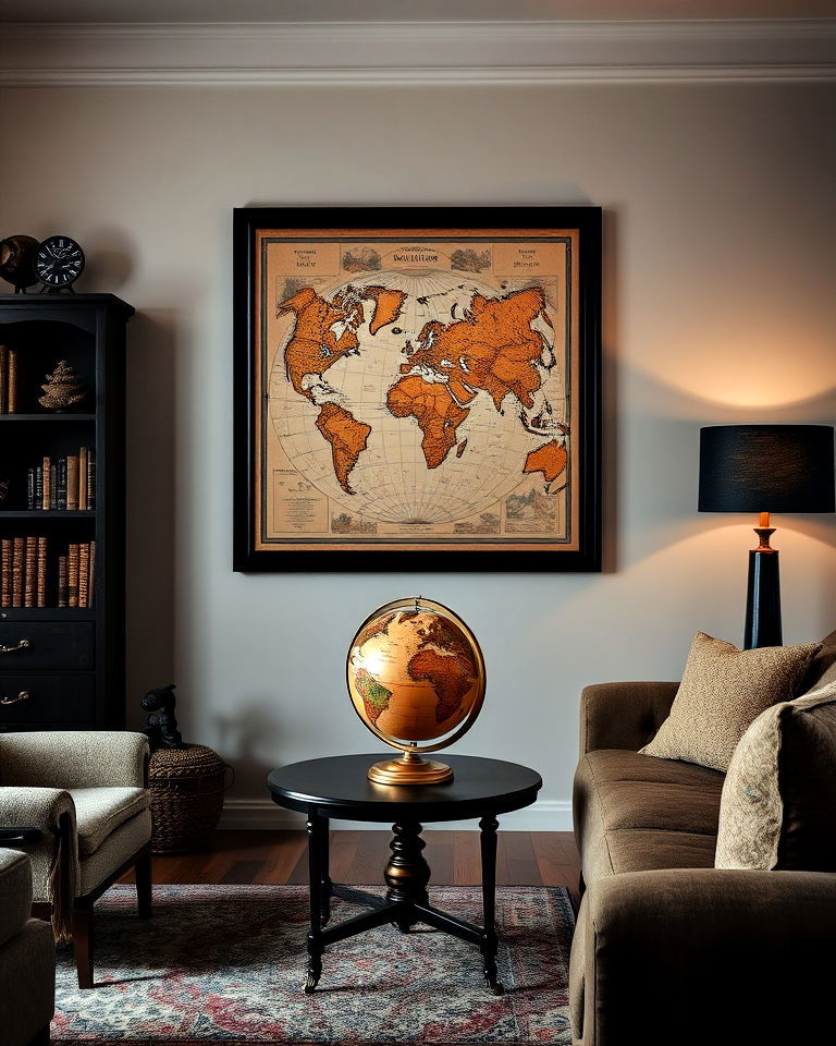vintage globe or map dark academia living room - 25 Dark Academia Living Room Ideas