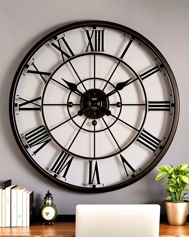 vintage industrial clock as a centerpiece - 30 Industrial Home Office Ideas
