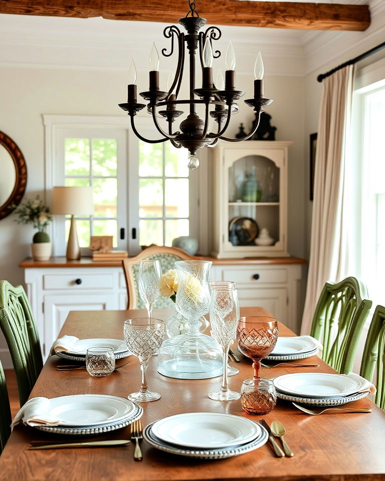 vintage inspired glassware cottagecore dining room - 40 Cottagecore Dining Room Ideas