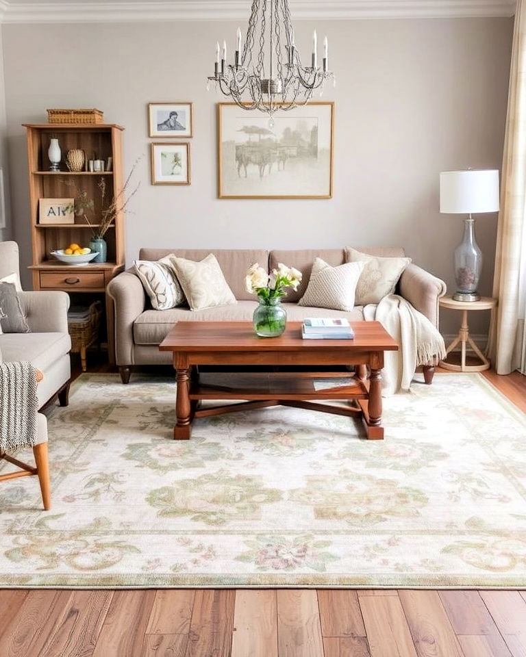 vintage inspired soft area rug - 25 Shabby Chic Interior Design Ideas