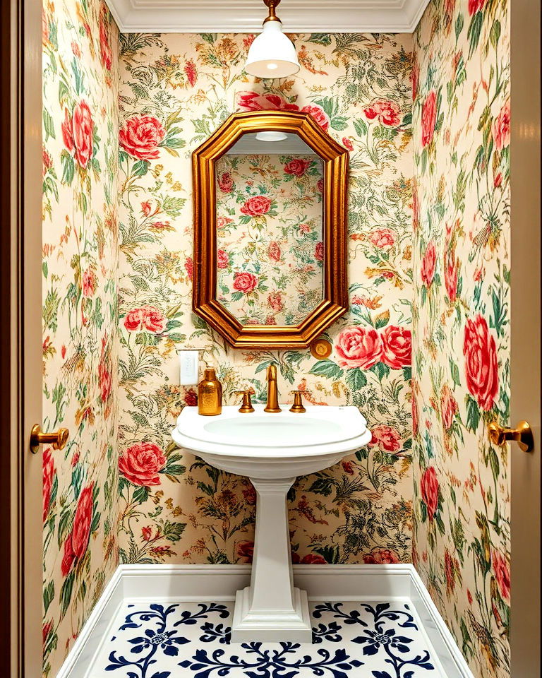 vintage inspired wallpaper eclectic powder room vintage inspired wallpaper eclectic powder room - 15 Eclectic Powder Room Ideas