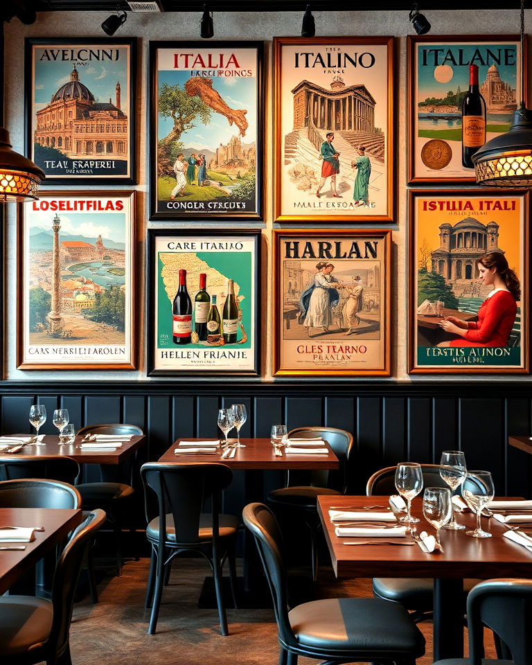 vintage italian posters - 25 Italian Restaurant Decor Ideas