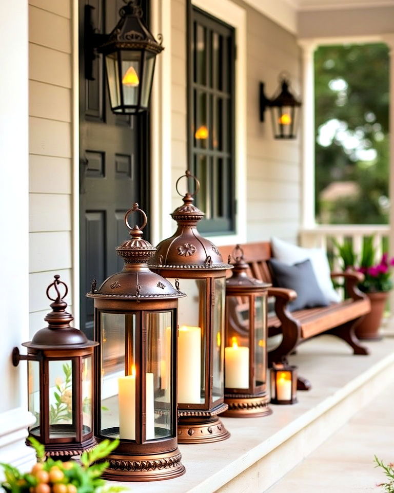 vintage lanterns featuring antique finishes - 15 Lanterns on Front Porch Ideas
