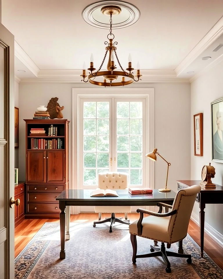 vintage lighting fixtures home office - 25 Traditional Home Office Ideas