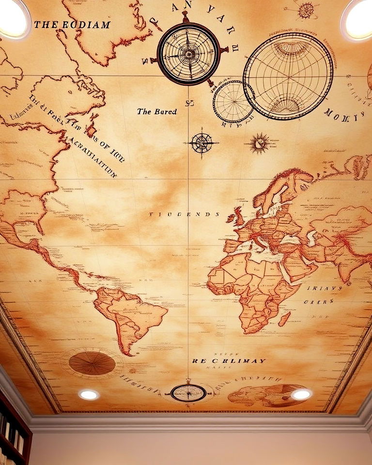 vintage maps mural - 25 Ceiling Murals