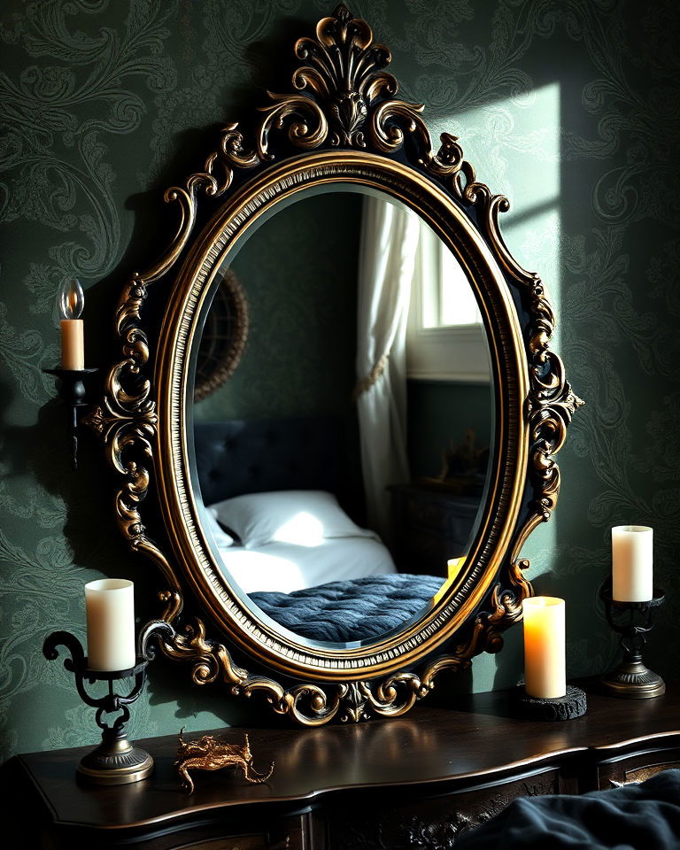 vintage mirror with an ornate frame - 20 Whimsigoth Bedroom Ideas