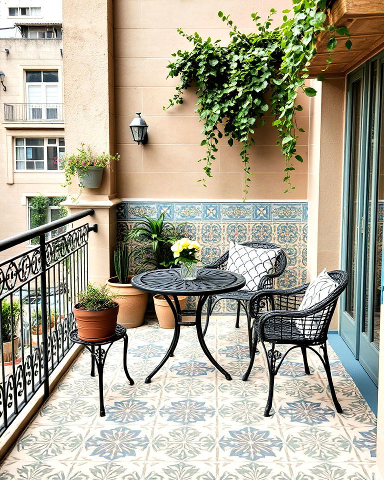 vintage patterned tiles floor for balcony - 20 Balcony Tiles Ideas