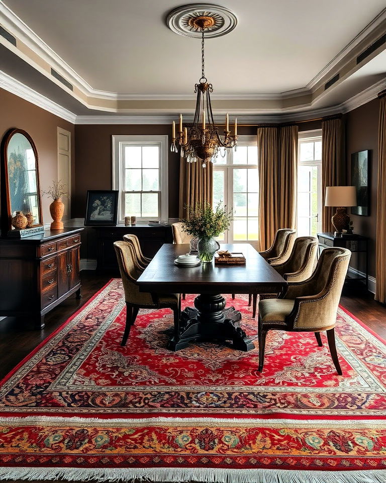 vintage persian rug dark academia dining room - 15 Dark Academia Dining Room Ideas