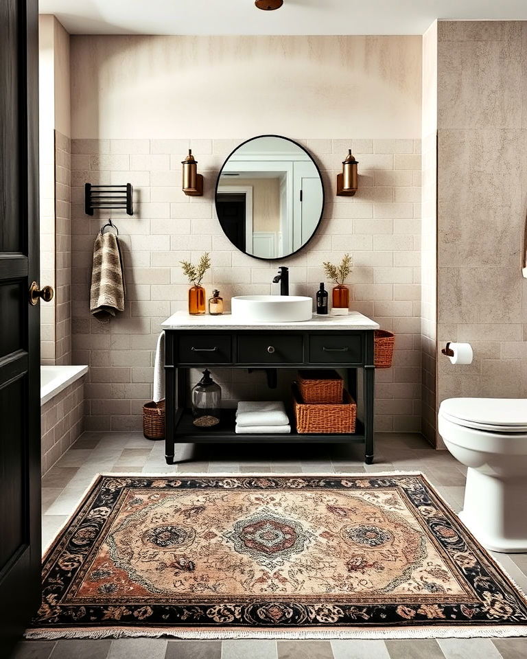vintage rug dark academia bathroom - 25 Dark Academia Bathroom Ideas