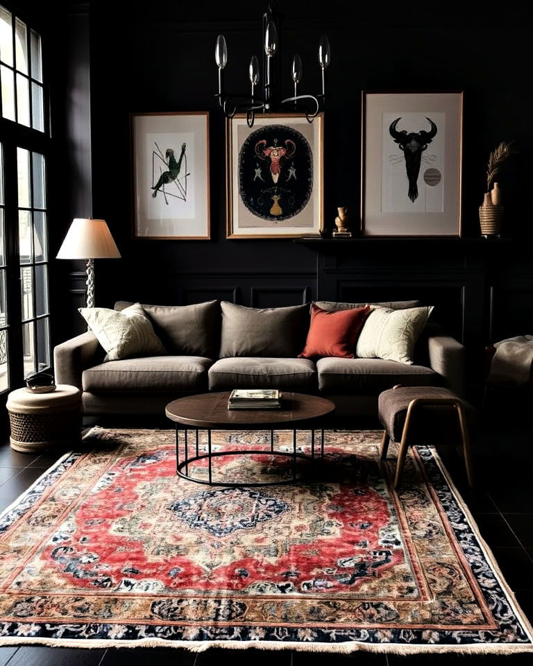 vintage rug for timeless charm - 25 Moody Interior Design Ideas