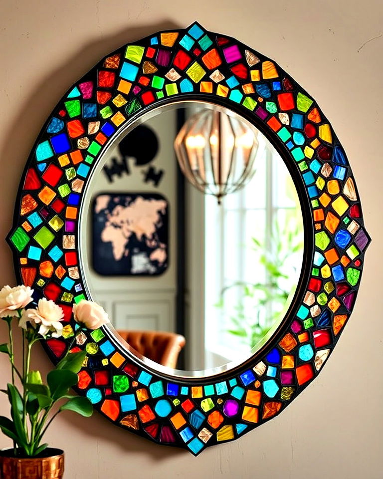 vintage stained glass mosaic mirror - 15 Mosaic Mirror Ideas