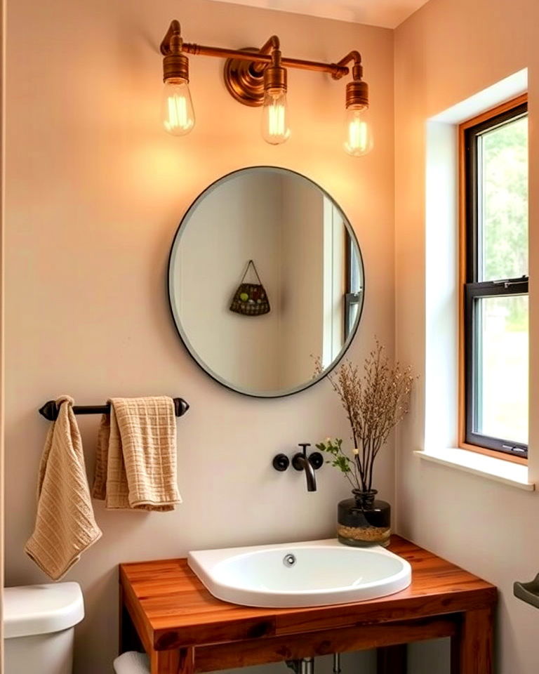 vintage style lighting fixtures - 25 Small Rustic Bathroom Ideas