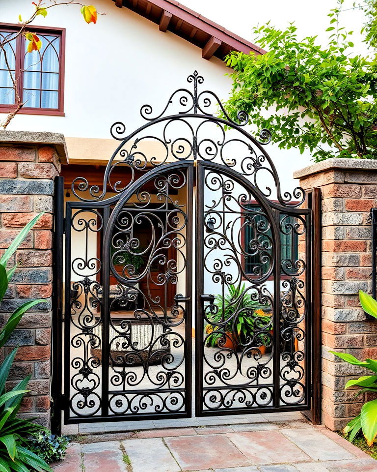vintage style metalwork gate boho theme - 20 Boho House Exterior Ideas