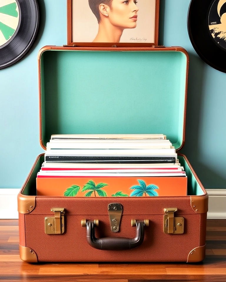 vintage suitcase storage to store vinyl records - 25 Vinyl Record Storage Ideas