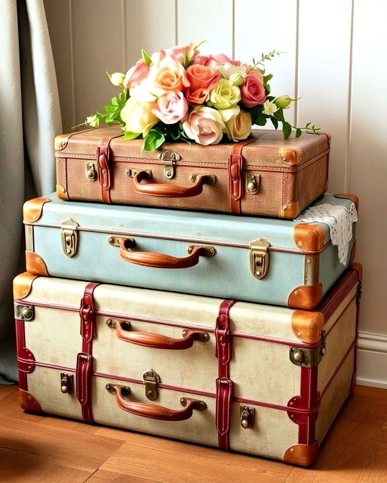 vintage suitcases for shabby chic interior - 25 Shabby Chic Interior Design Ideas