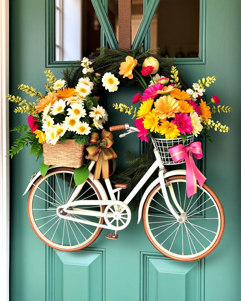 vintage summer bicycle wreath design - 15 Summer Door Decoration Ideas