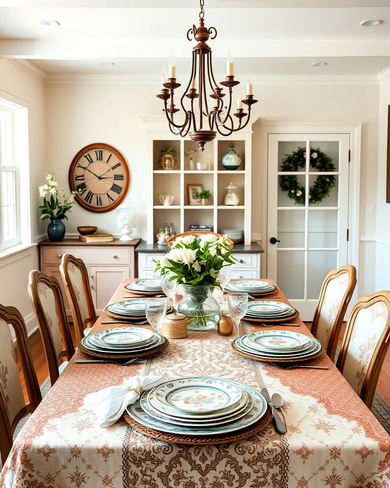 vintage tableware and linens cottagecore dining room - 40 Cottagecore Dining Room Ideas