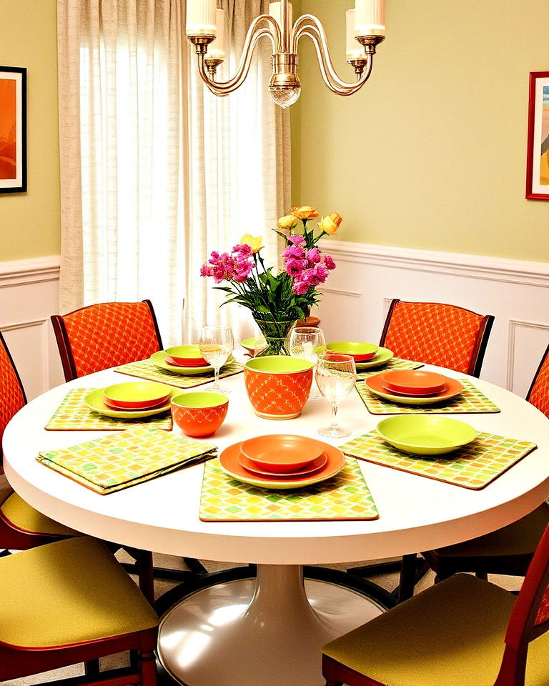 vintage tableware featuring bold patterns and bright colors - 15 1960s Dining Room Ideas