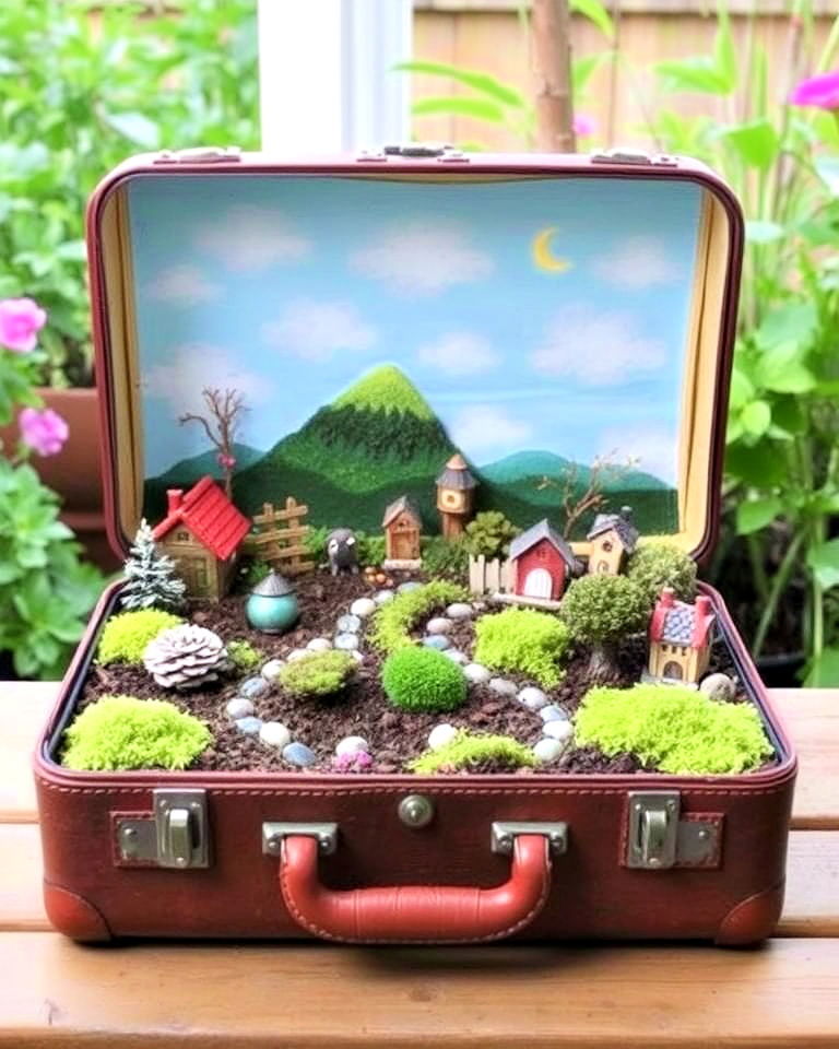 vintage toolbox oasis fairy garden - 20 Fairy Garden Container Ideas