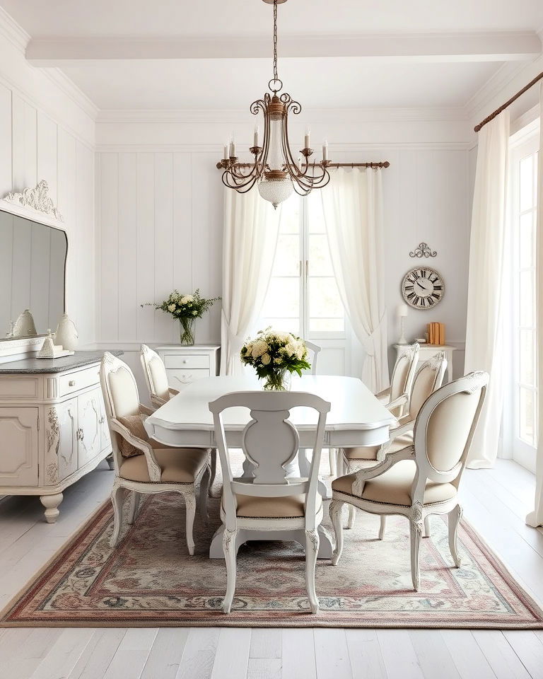 vintage white elegance dining room - 30 White Dining Room Ideas