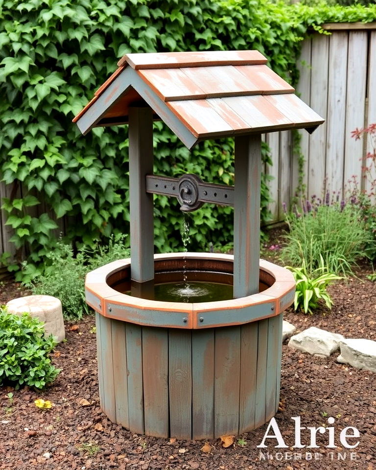 vintage wishing well with weathered finish - 15 Outdoor Wishing Well Garden Ideas