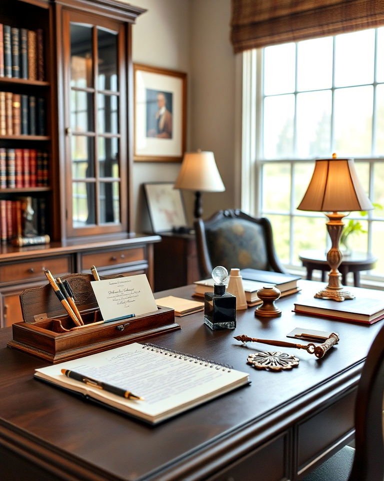 vintage writing accessories home office - 25 Traditional Home Office Ideas