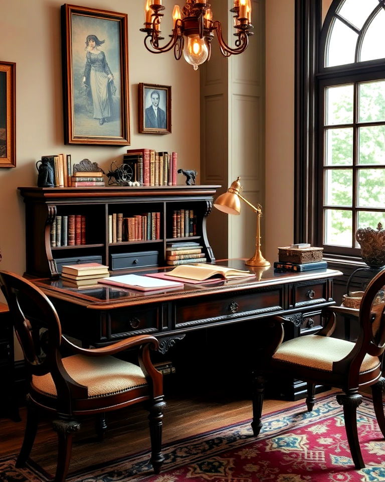 vintage writing desk home office - 20 Dark Academia Home Office Ideas