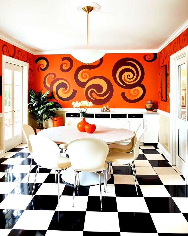 vinyl flooring with bold checkered or patterned design - 15 1960s Dining Room Ideas