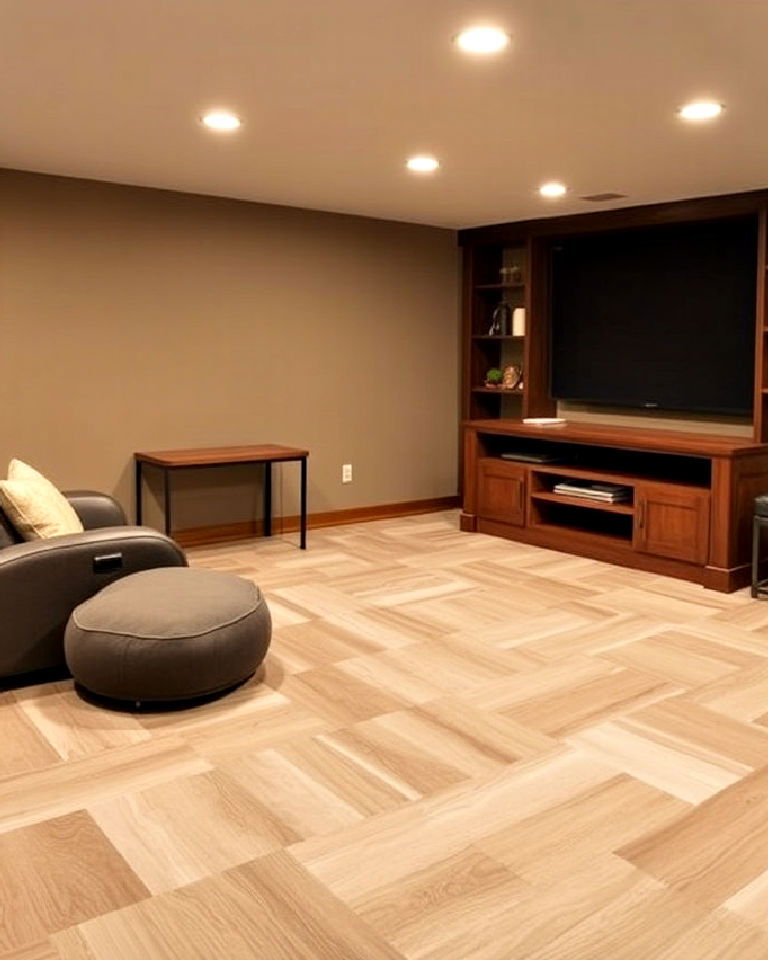 vinyl flooring with built in underlayment - 15 Basement Vinyl Flooring Ideas