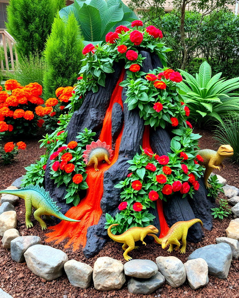 volcano themed plant bed - 15 Dinosaur Garden Ideas