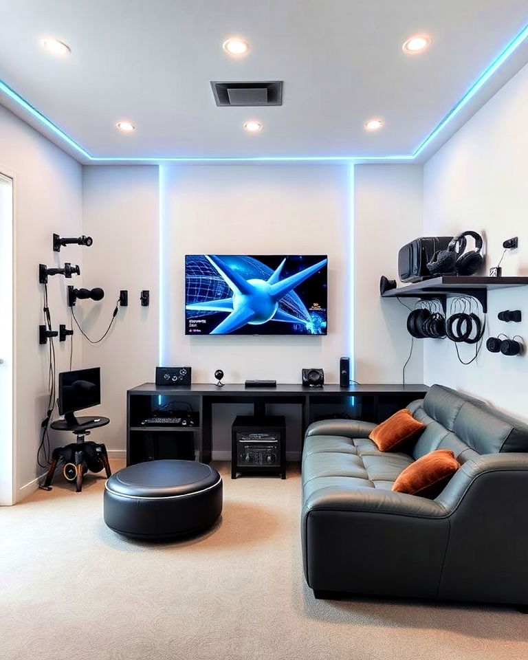 vr man cave gaming zone - 20 Gaming Man Cave Ideas